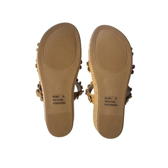 Corkys Floral Wedge Sandals Size 8 Cognac Slip-On Summer Shoes - Picture 4 of 8